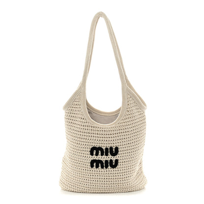 Miu Miu Cotton Crochet Ivy Bag Chalk White Black 1 of 11