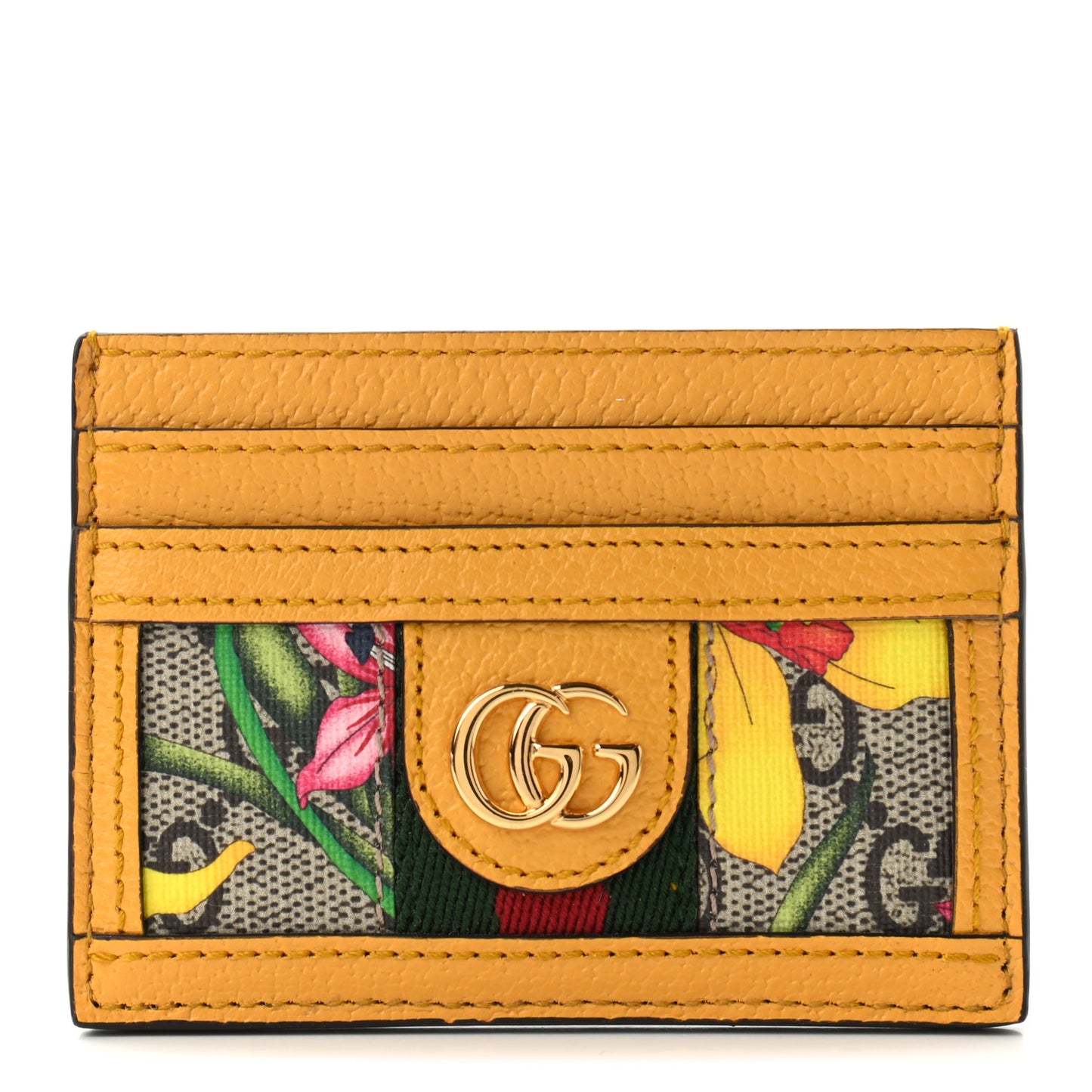 GG Supreme Monogram Flora Web Ophidia Card Holder Beige Multicolor Crop