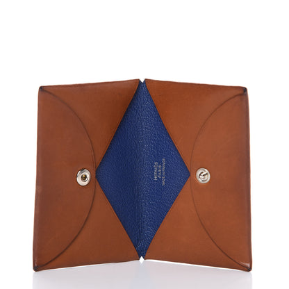 Hermes Barenia Calvi Card Case Fauve Blue Saphir 5 of 11