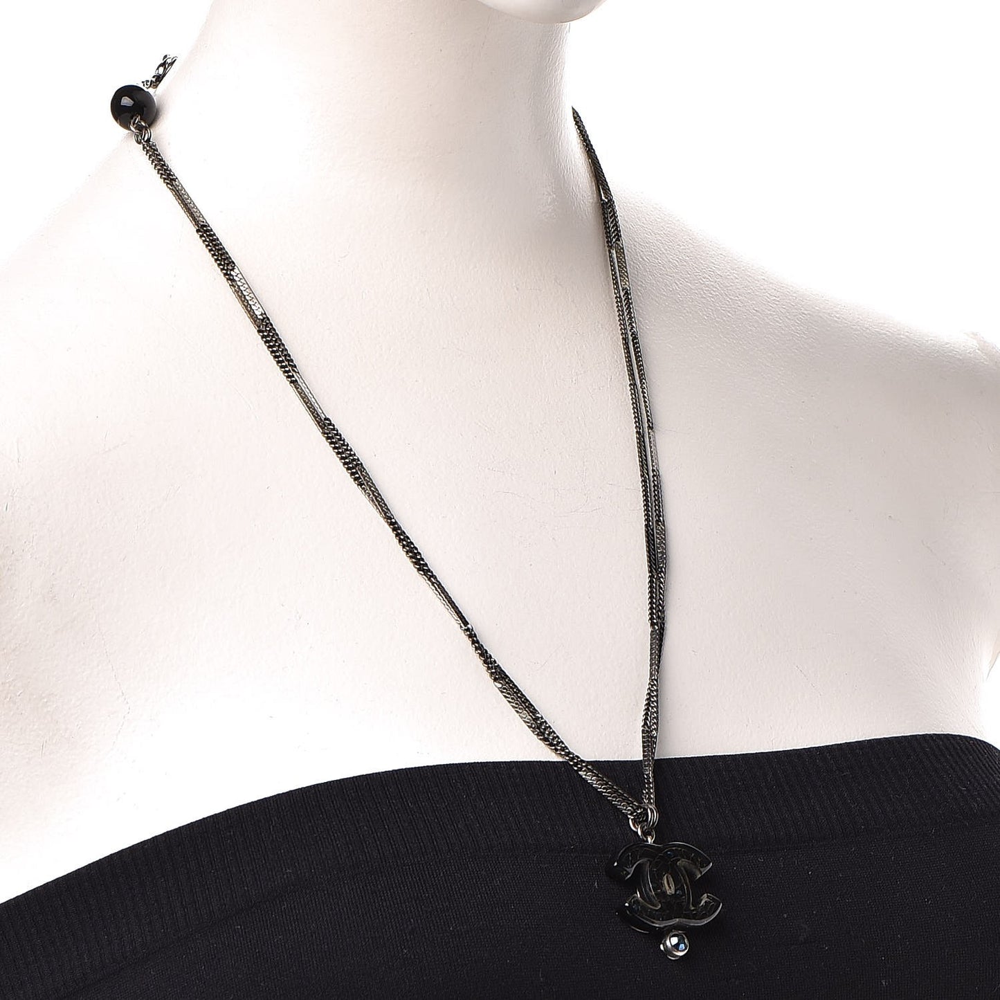 Ruthenium Pearl Crystal CC Necklace Black