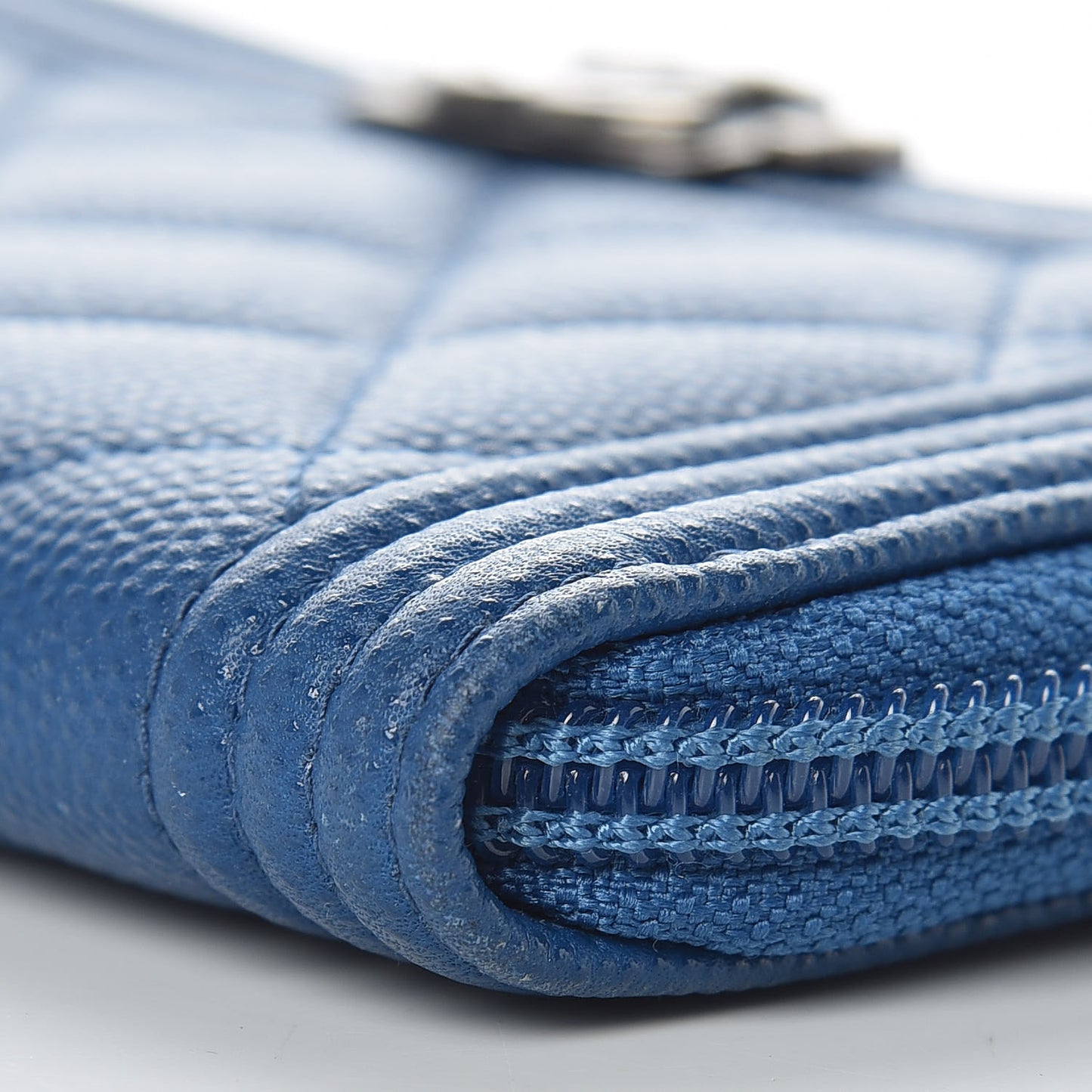 Caviar Quilted Boy Small Zip Around Wallet Blue