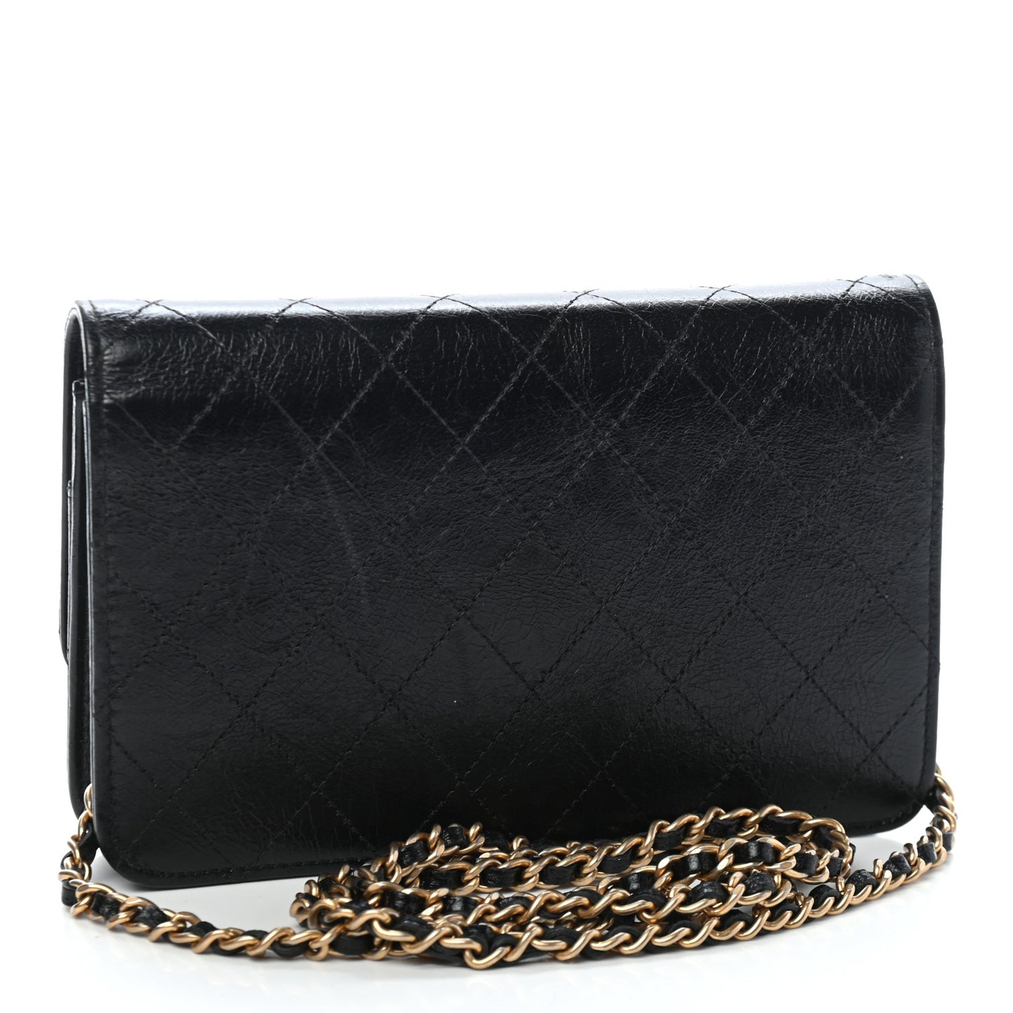 Goatskin Stitched Golden CC Wallet on Chain WOC Black