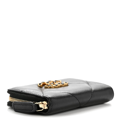 Chanel Lambskin Quilted Chanel 19 Zip Around Coin Purse Wallet Black 4 of 8