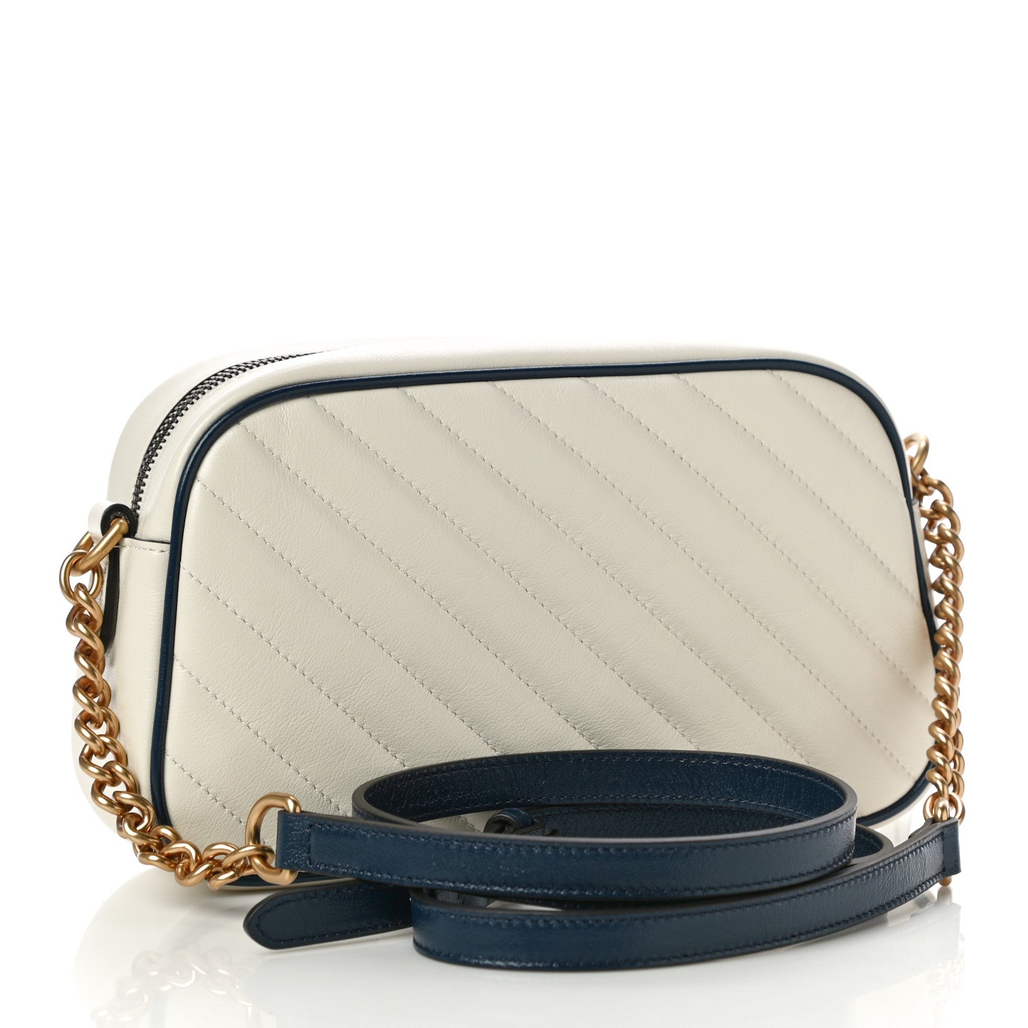 Gucci Vintage Effect Calfskin Matelasse Diagonal Small Torchon GG Marmont Chain Shoulder Bag Mystic White Blue Agata 3 of 11