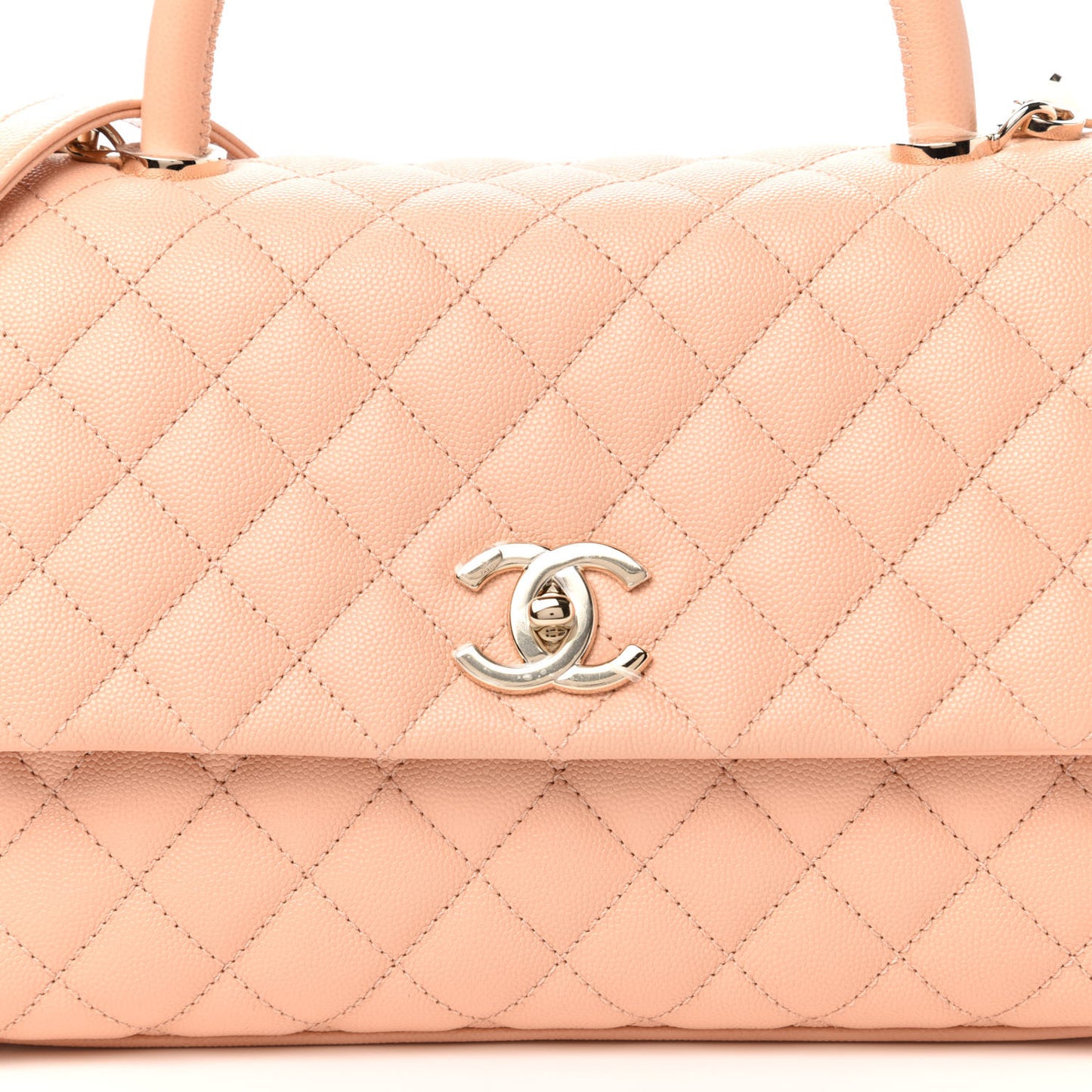 Caviar Quilted Small Coco Handle Flap Beige