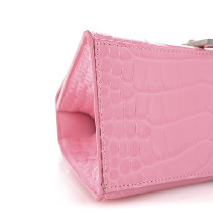 Balenciaga Shiny Calfskin Crocodile Embossed Small Hourglass Top Handle Bag Candy Pink 10 of 11