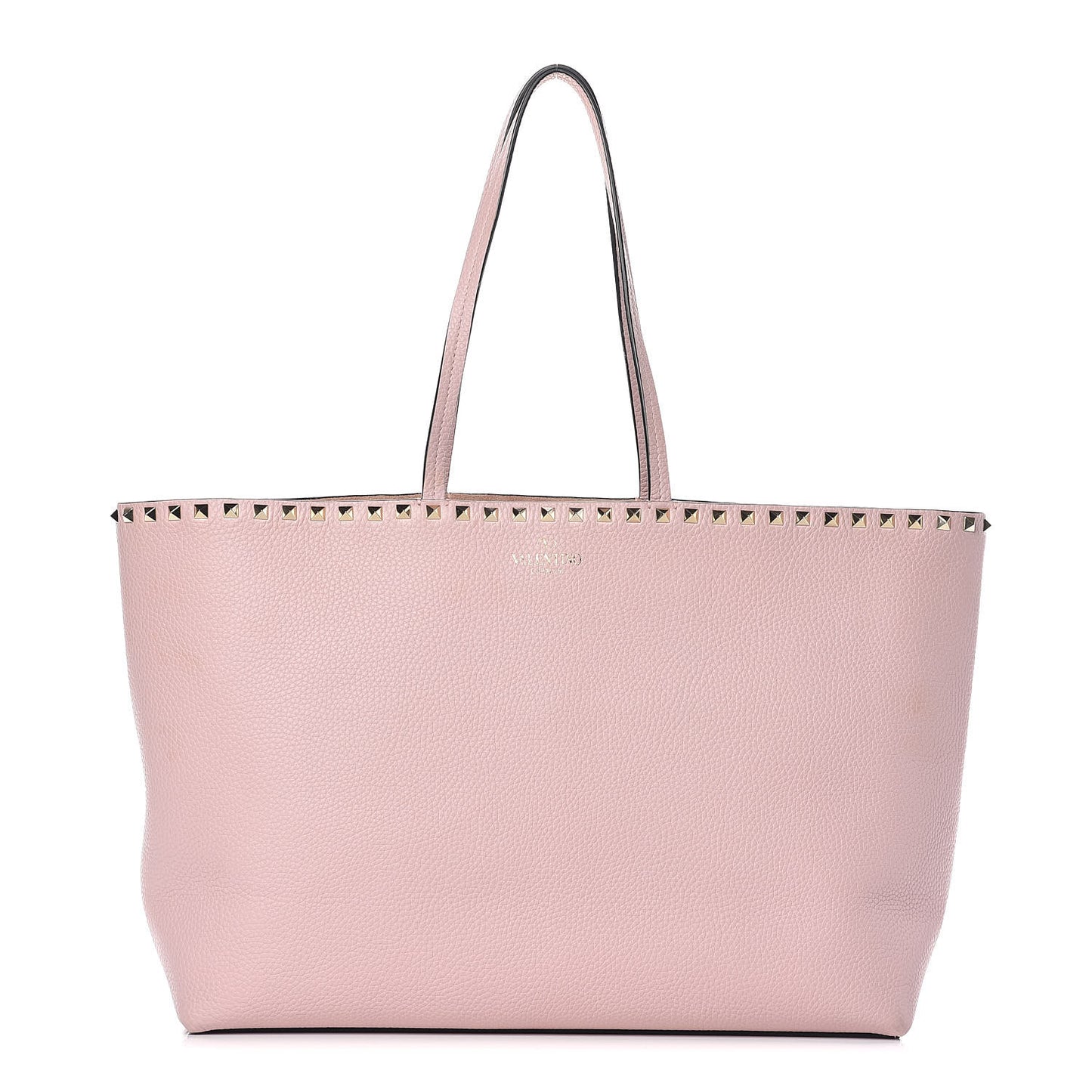 Grained Calfskin Rockstud Shoulder Tote Water Rose