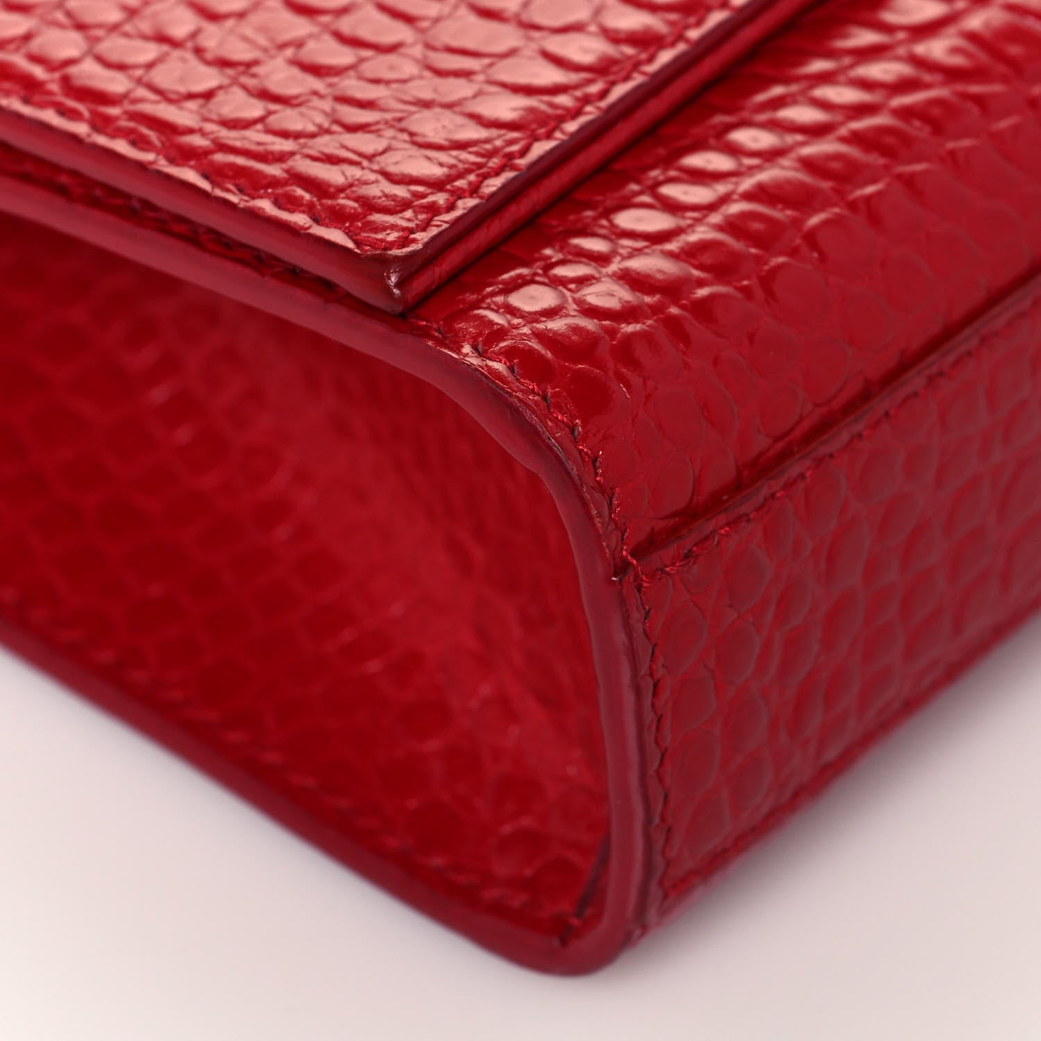 Saint Laurent Calfskin Crocodile Embossed Medium Classic Monogram Kate Tassel Satchel Red 8 of 11