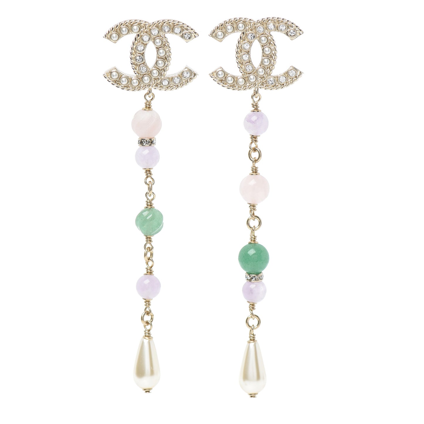 Pearl Beaded CC Drop Earrings Gold