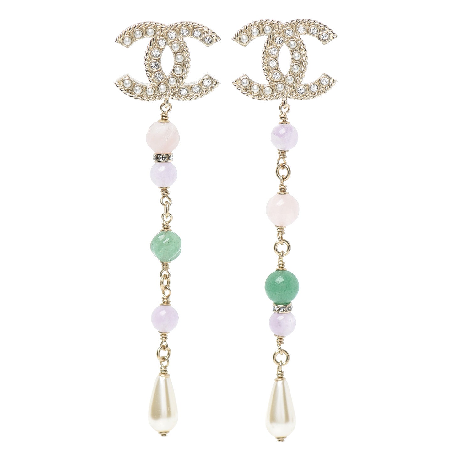 Chanel Pearl Beaded CC Drop Earrings Gold 1 of 4