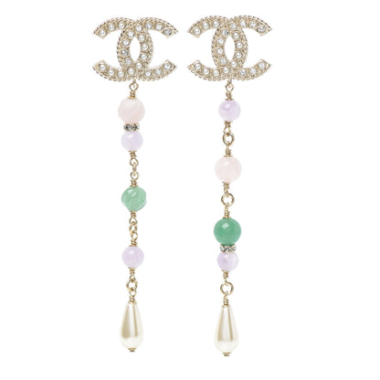 Chanel Pearl Beaded CC Drop Earrings Gold 1 of 4
