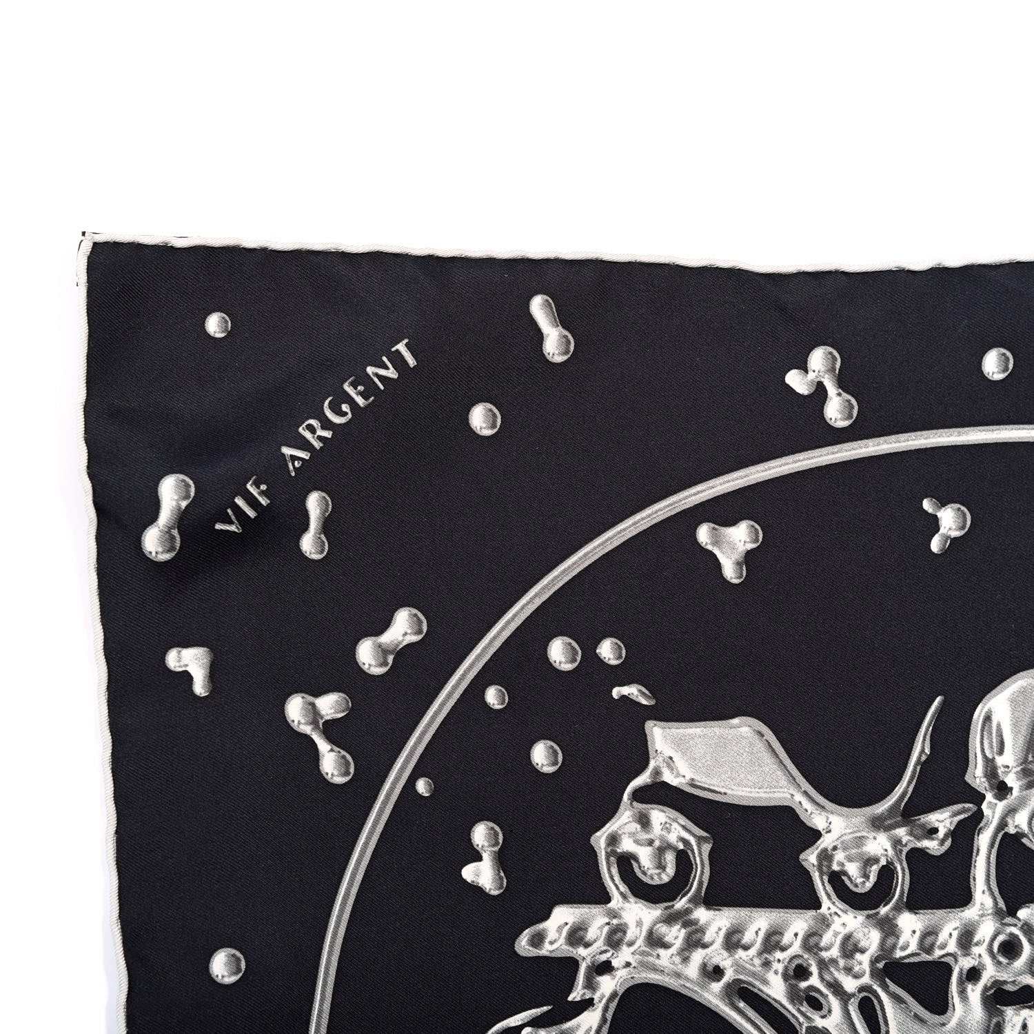 Hermes Silk Vif Argent Pocket Square Scarf Gris Black Argent 3 of 6
