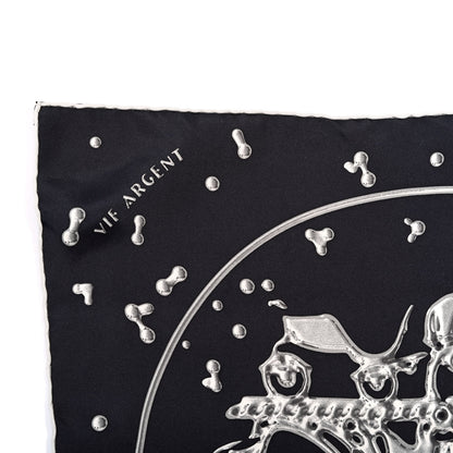 Hermes Silk Vif Argent Pocket Square Scarf Gris Black Argent 3 of 6