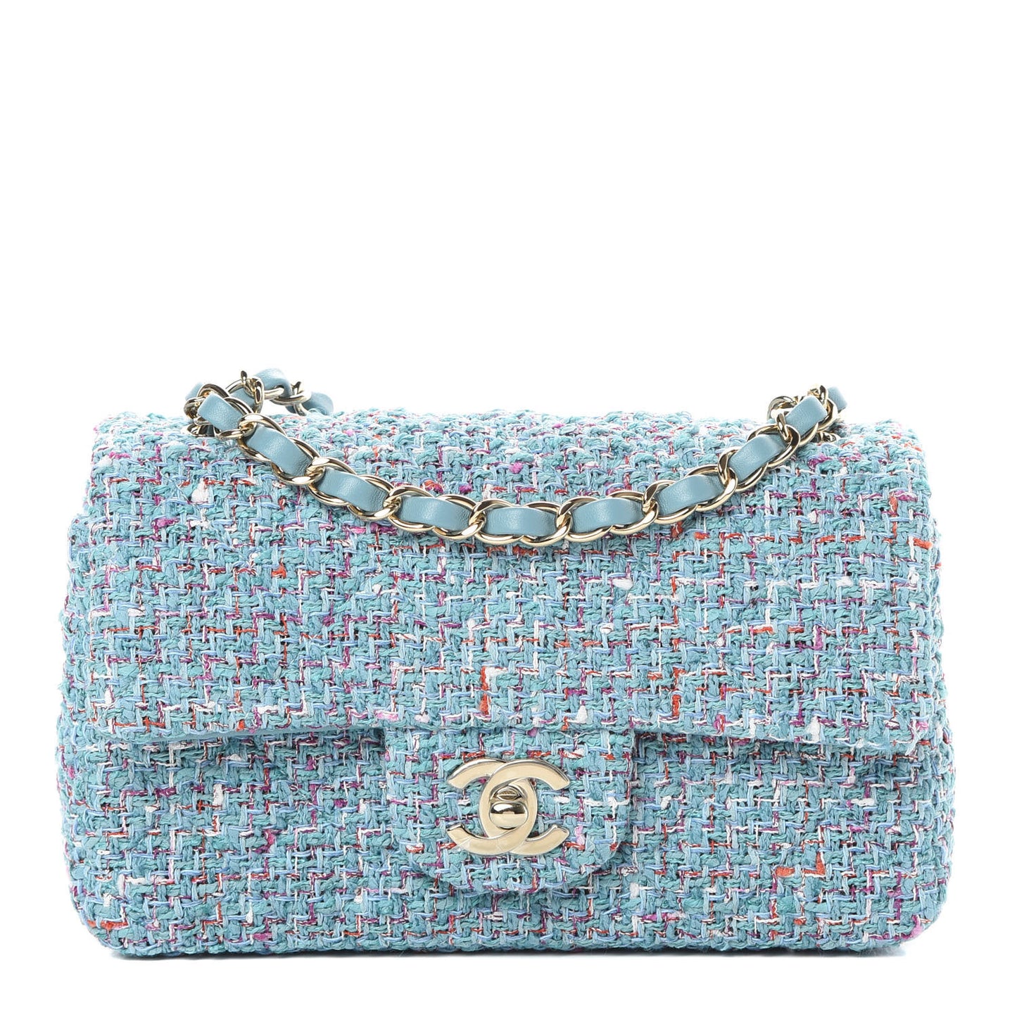 Tweed Quilted Mini Rectangular Flap Turquoise Purple White Red