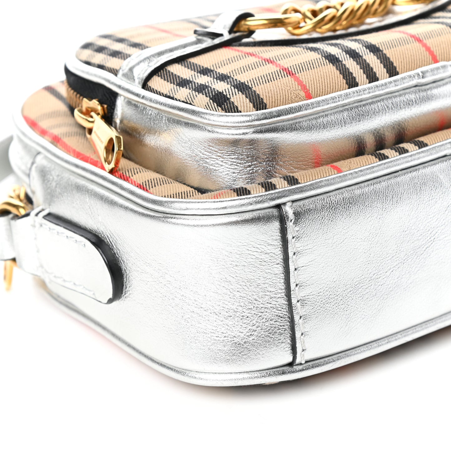 Smooth Calfskin 1983 Knight Check Link Camera Bag Silver