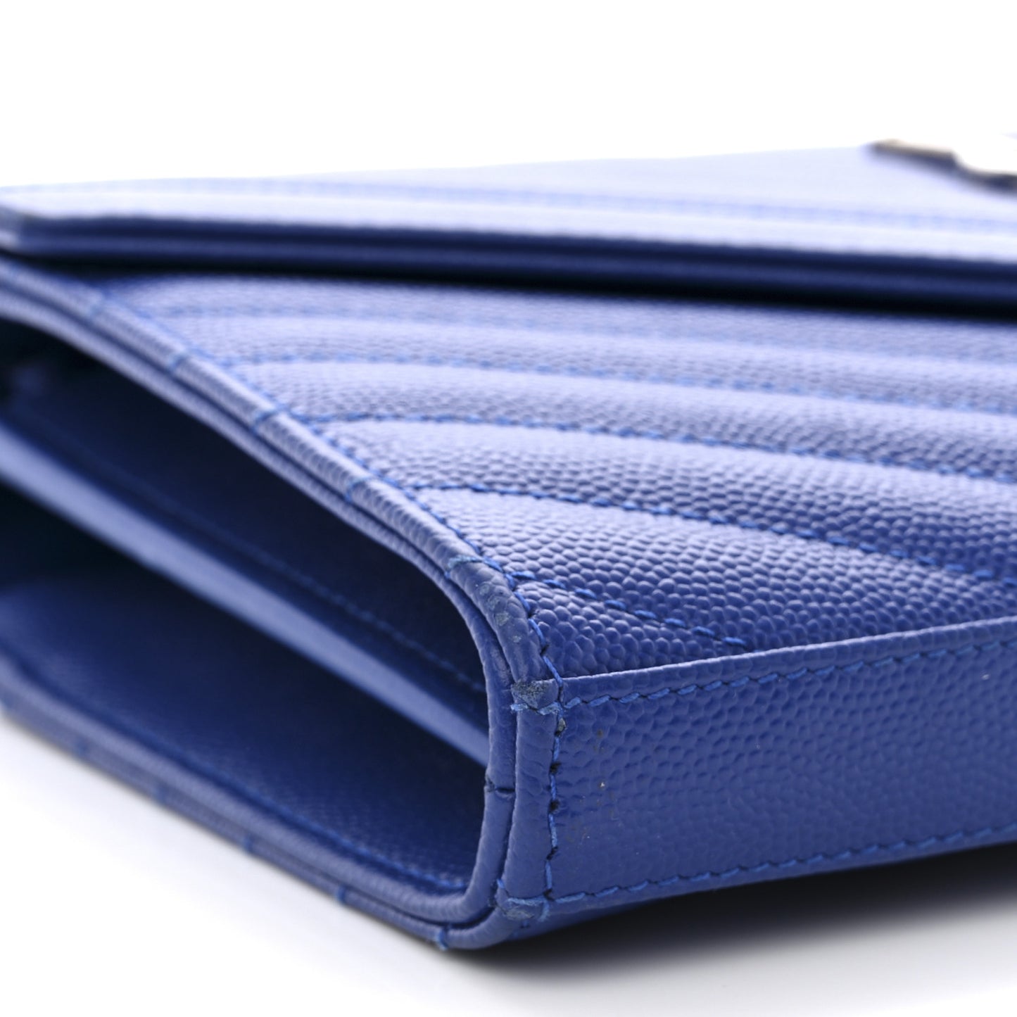 Grain De Poudre Matelasse Chevron Monogram Chain Wallet Blue Majorelle