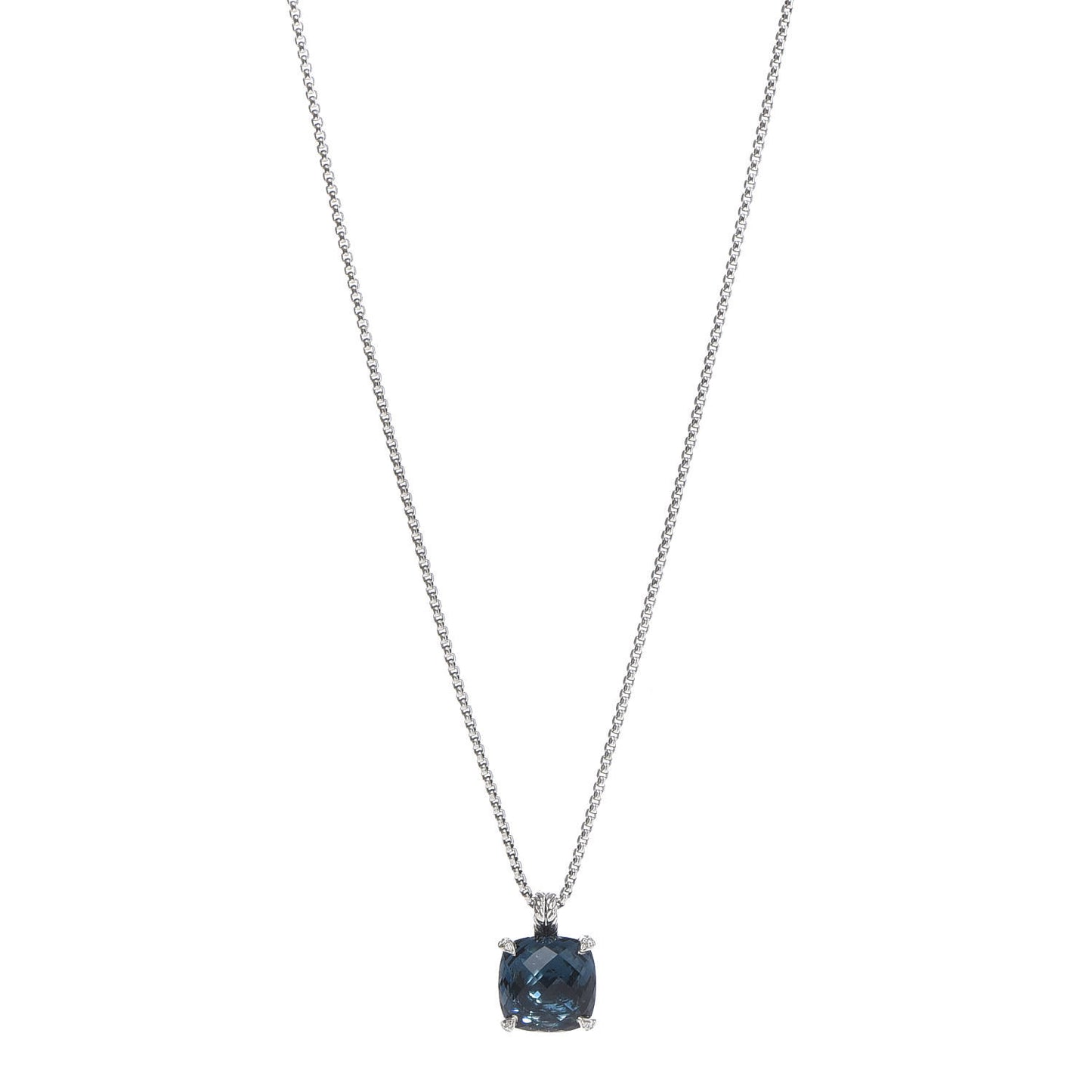 Sterling Silver Diamond Hampton Blue Topaz 14mm Chatelaine Pendant Necklace
