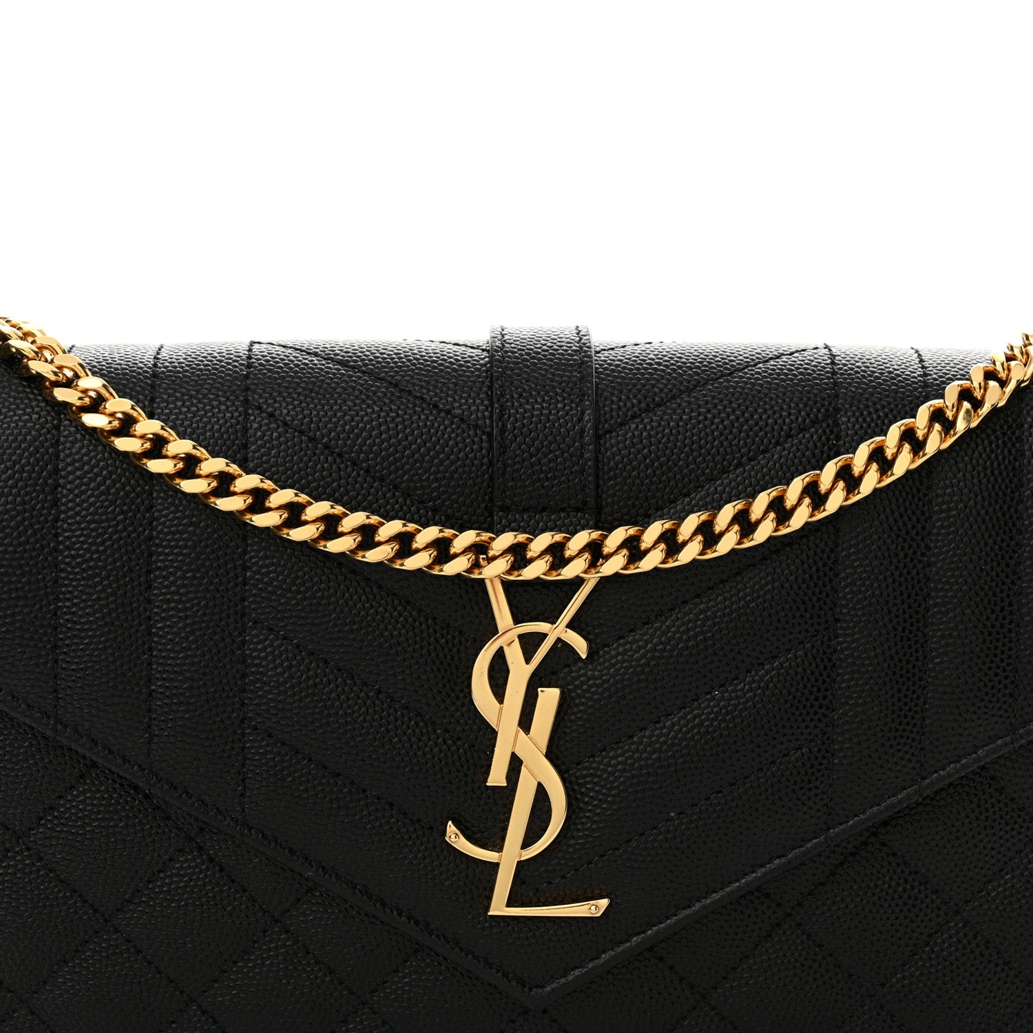 Saint Laurent Grain De Poudre Mixed Matelasse Triquilt Monogram Chain Wallet Black 7 of 12