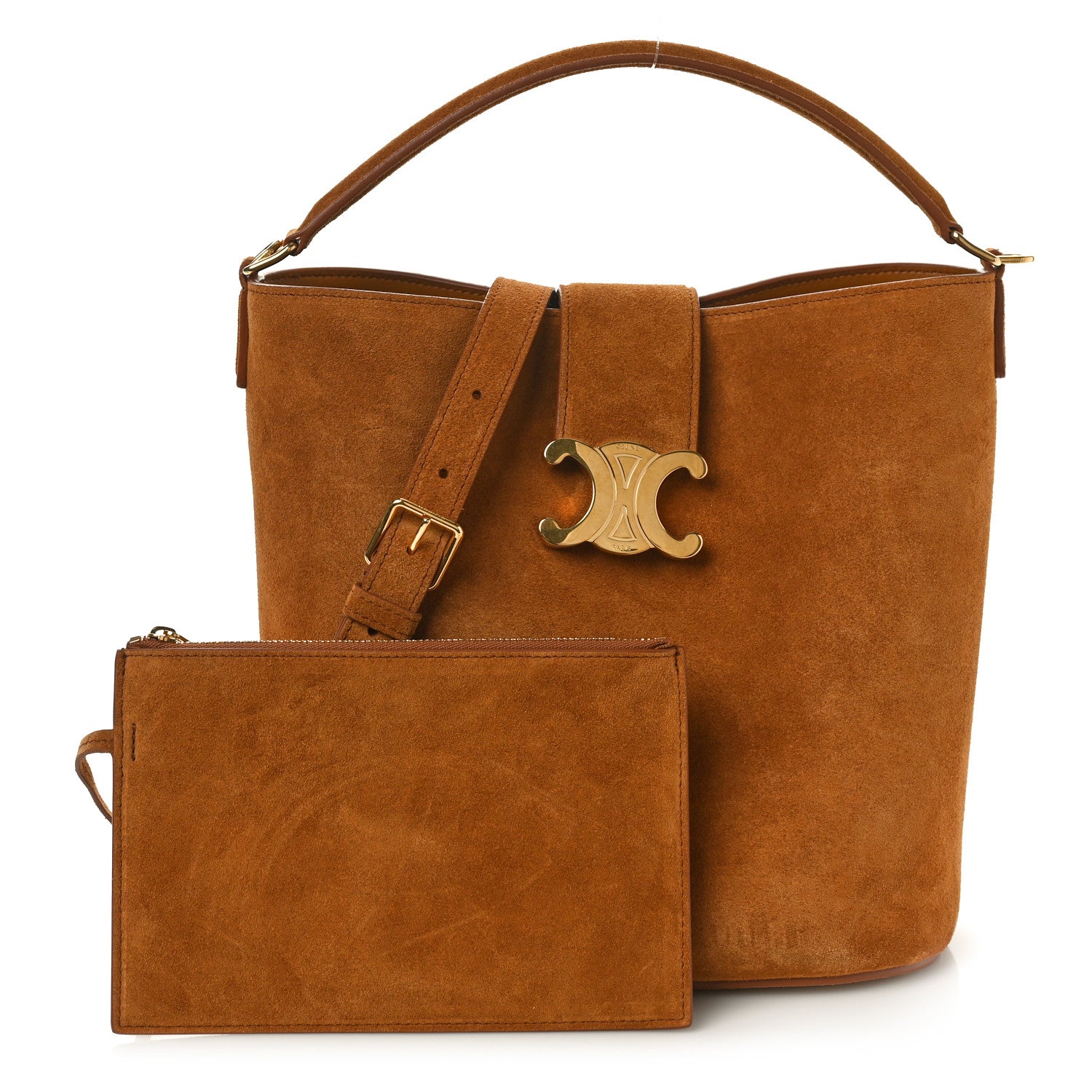 Celine Suede Calfskin Triomphe Medium Louise Bag Pecan 1621061