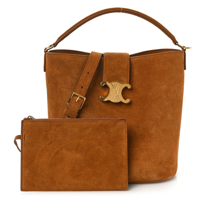 Celine Suede Calfskin Triomphe Medium Louise Bag Pecan 3 of 10