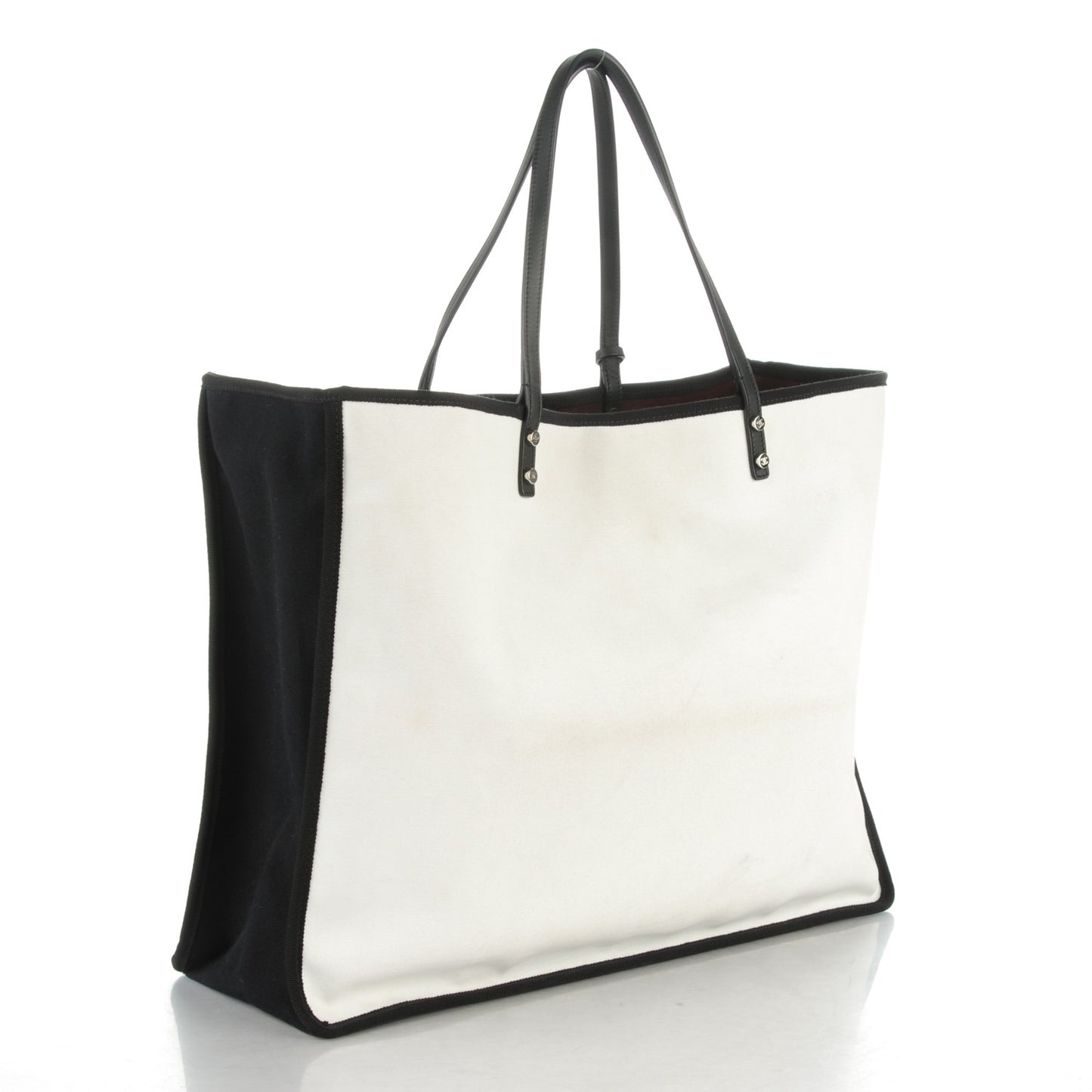 Canvas Calfskin Large Let's Demonstrate Tote White Black