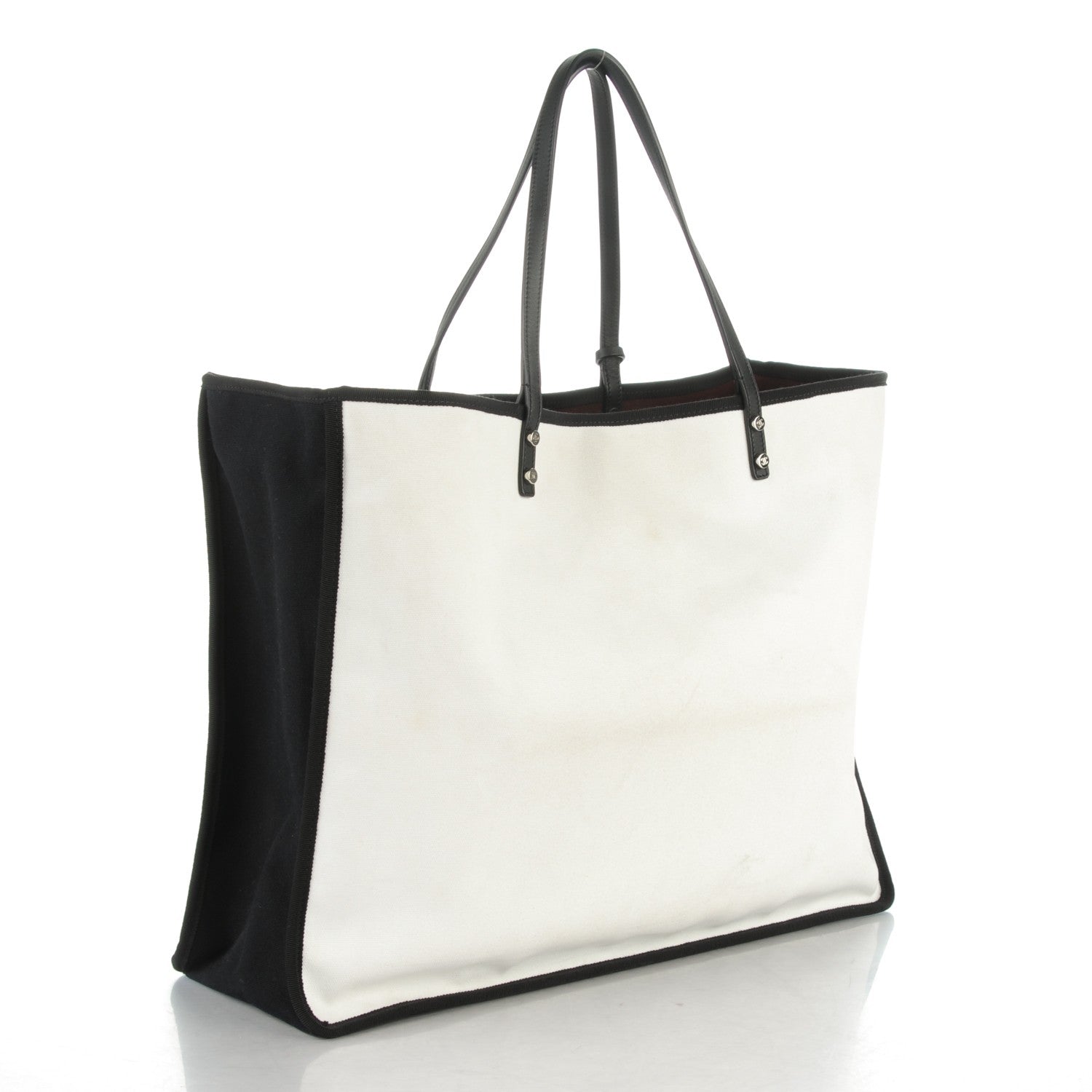 Chanel Canvas Calfskin Large Let's Demonstrate Tote White Black 3 of 6