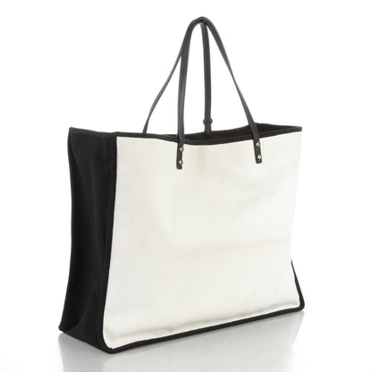 Chanel Canvas Calfskin Large Let's Demonstrate Tote White Black 3 of 6