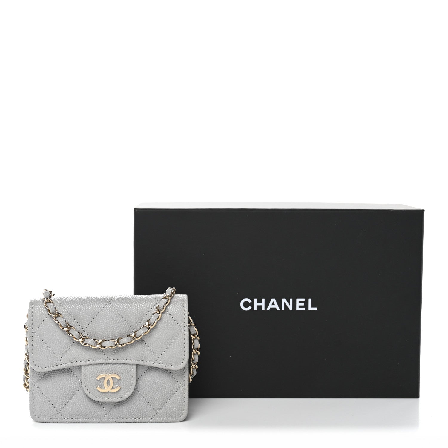 Chanel Caviar Quilted Flap Card Holder On Chain Grey 12 of 12