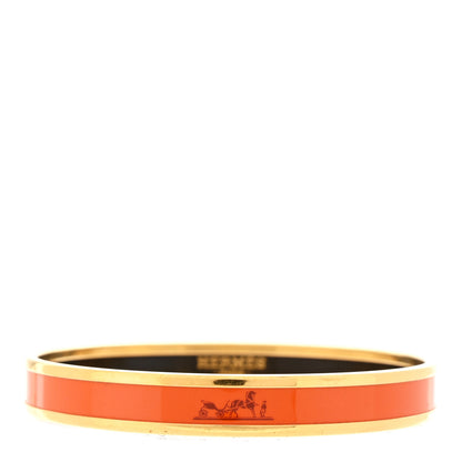 Hermes Enamel Printed Narrow Caleche Bracelet 70 Orange 1 of 6
