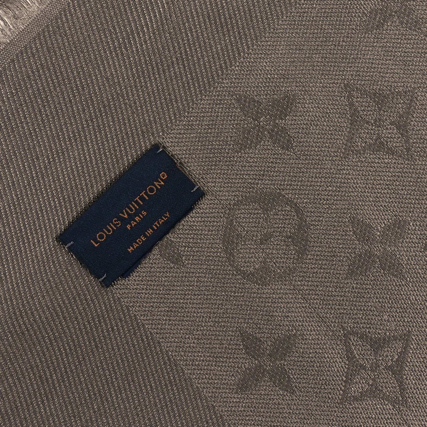 Silk Wool Monogram Shine Classic Shawl Taupe