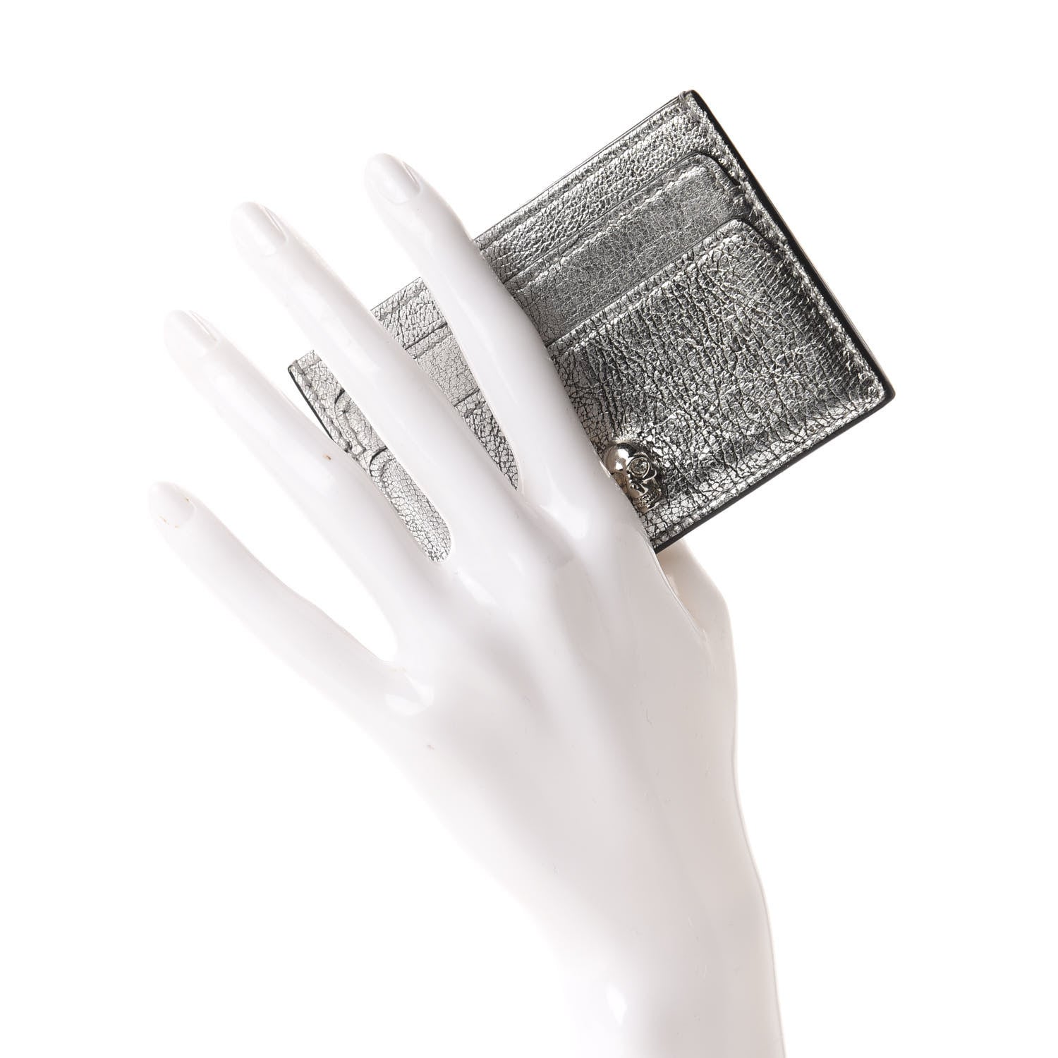 Alexander McQueen Metallic Calfskin Skull Card Holder Silver 2 of 6