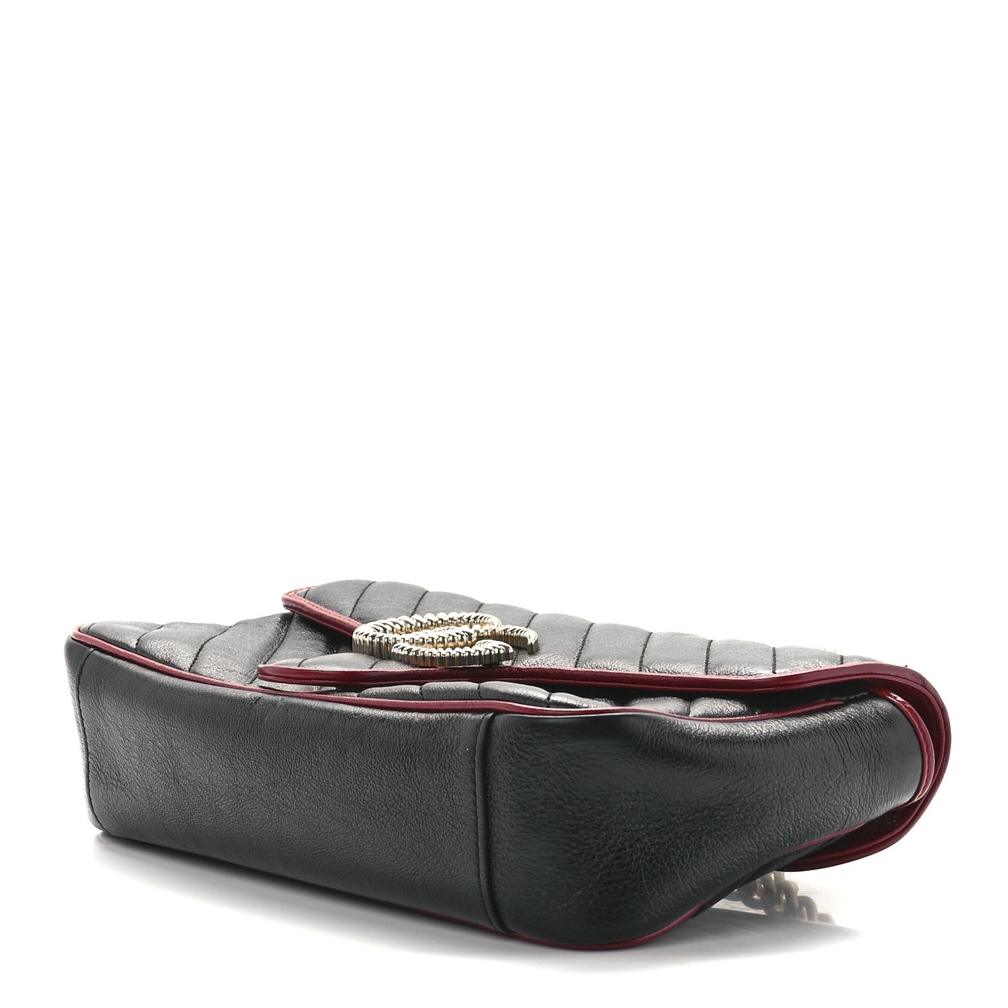 Vintage Effect Calfskin Matelasse Diagonal Small Torchon GG Marmont Shoulder Bag Black Romantic Cherry