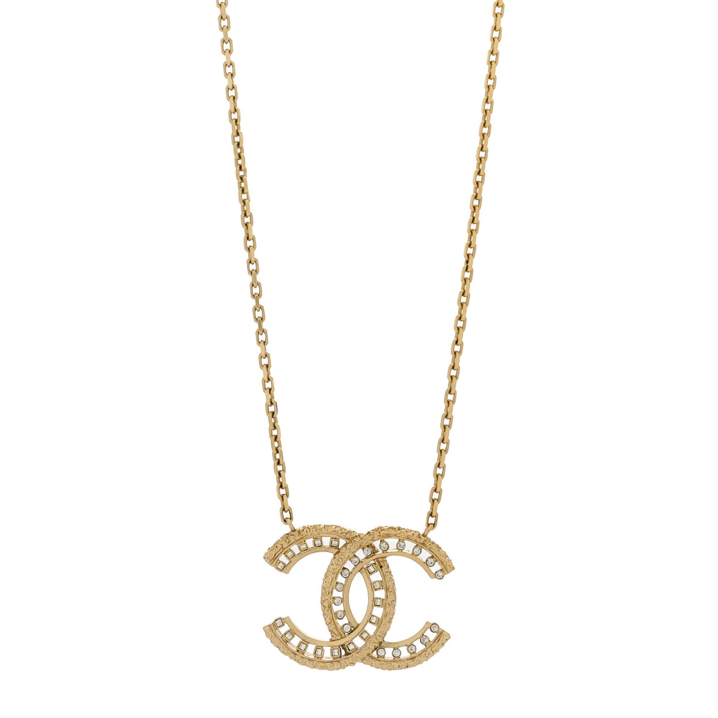 Crystal Textured CC Necklace Gold