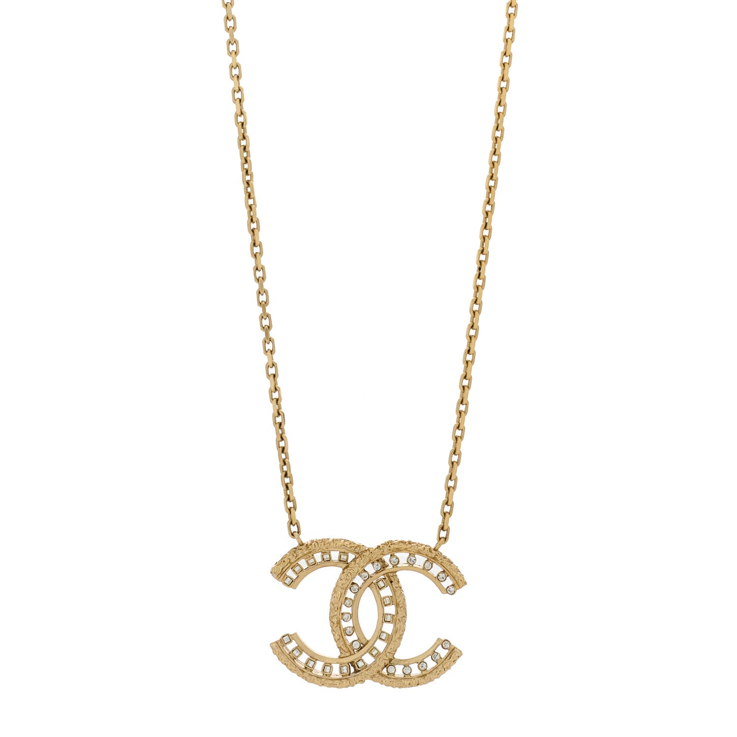 Chanel Crystal Textured CC Necklace Gold 1 of 4