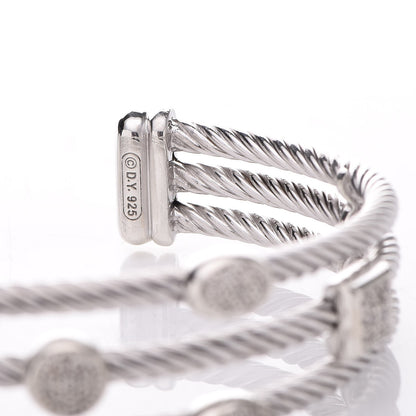 David Yurman Sterling Silver Diamond Three Row Confetti Cuff Bracelet 4 of 5
