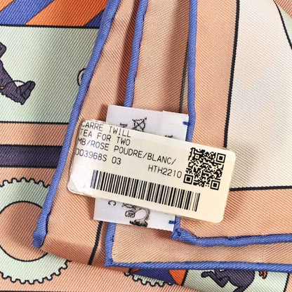 Hermes Silk Tea For Two Scarf 90 Rose Poudre White Bleu 2 of 3