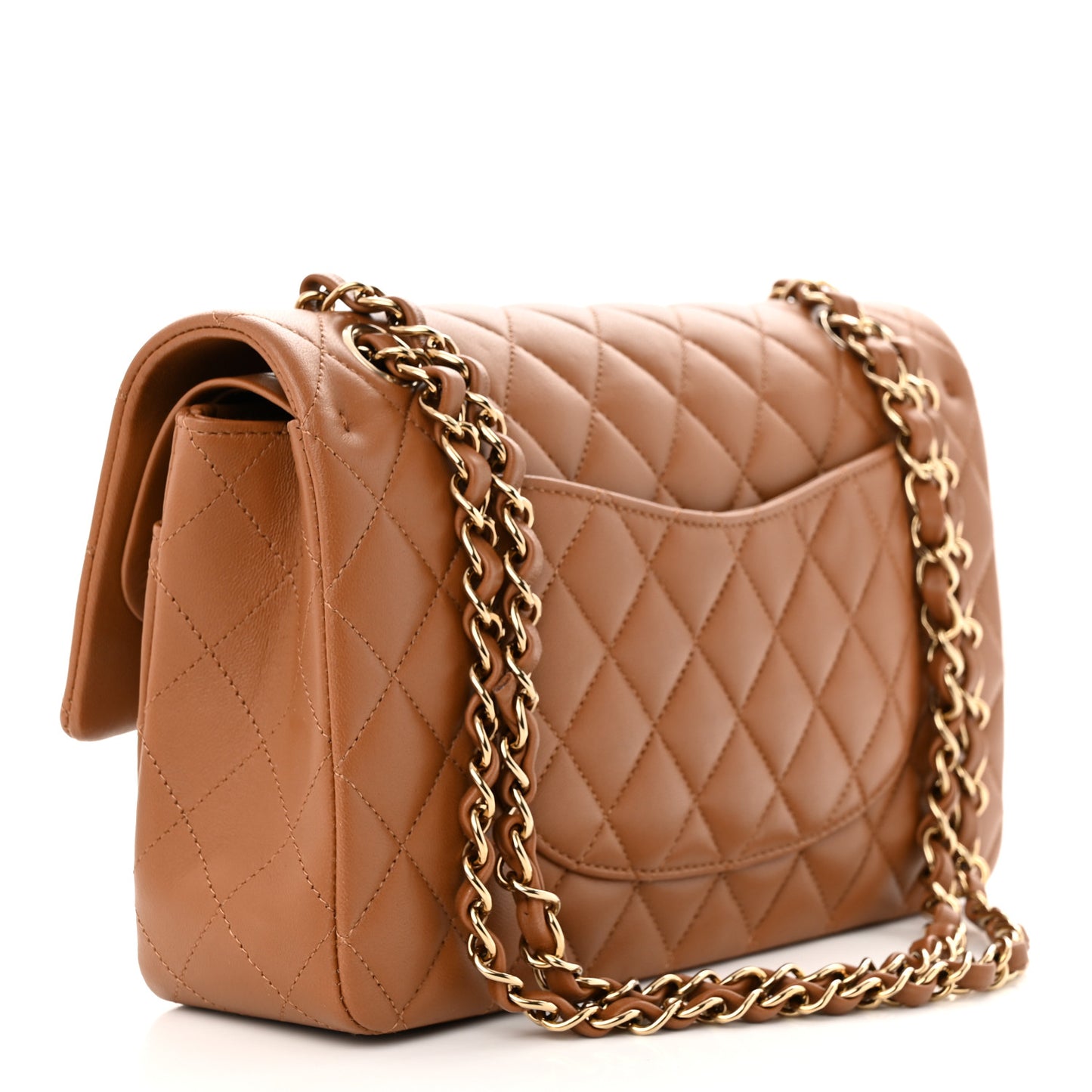 Lambskin Quilted Medium Double Flap Brown