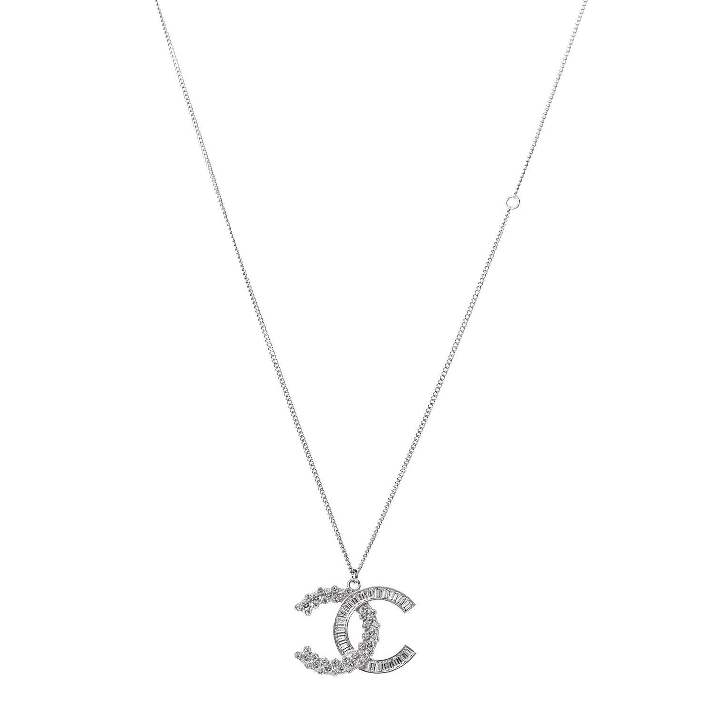 Baguette Crystal Large CC Necklace Silver