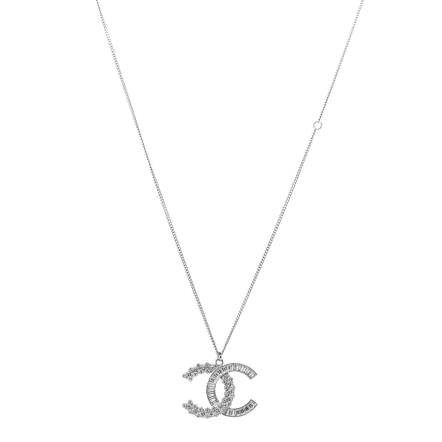 Chanel Baguette Crystal Large CC Necklace Silver 1 of 6
