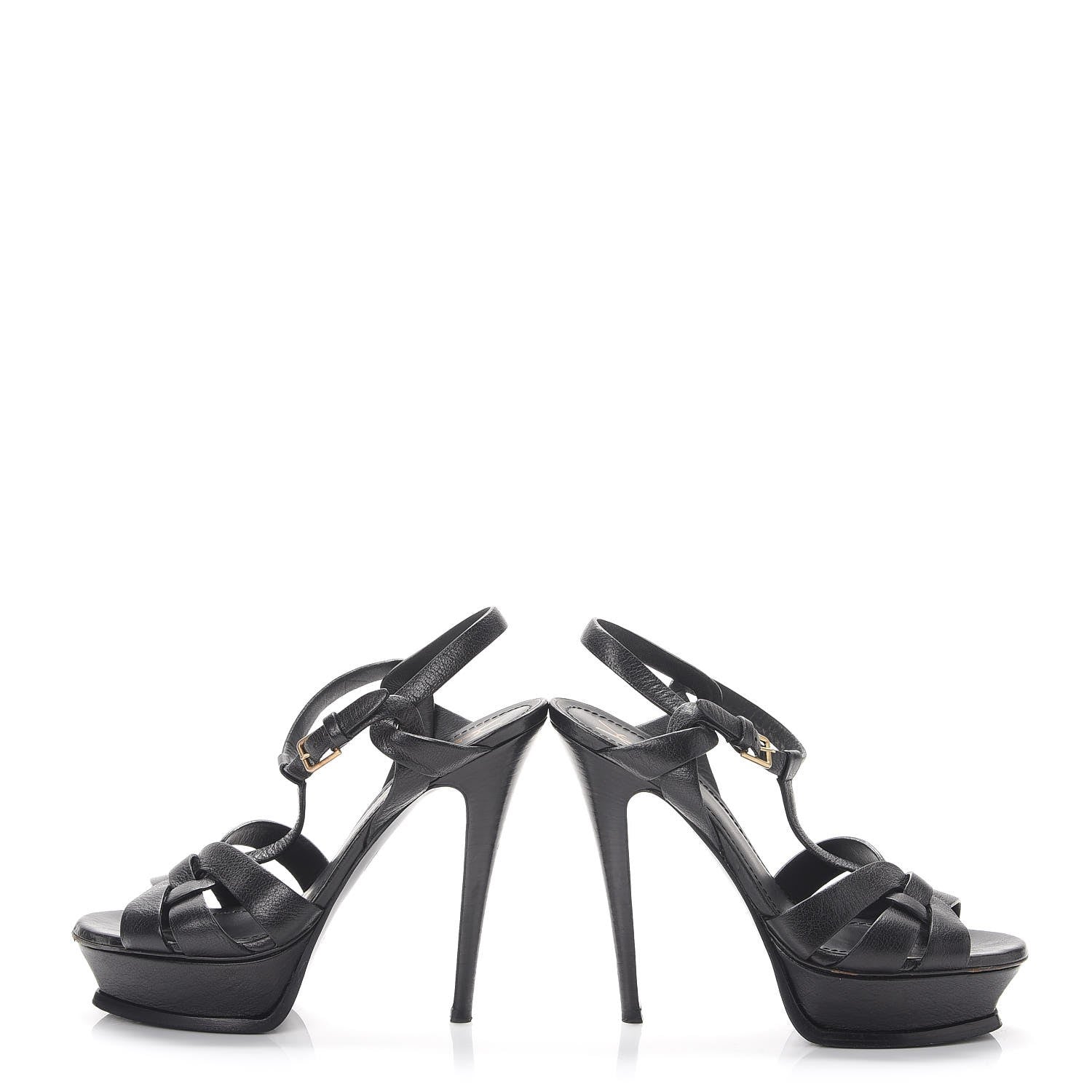 Saint Laurent Textured Calfskin Tribute 105 Platform Sandals 36.5 Black 5 of 17