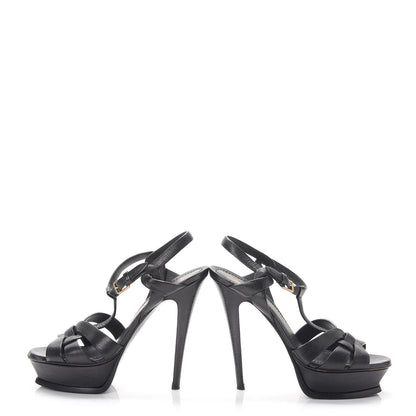 Saint Laurent Textured Calfskin Tribute 105 Platform Sandals 36.5 Black 5 of 17