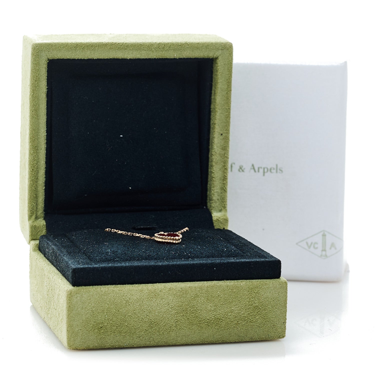 Van Cleef & Arpels 18k Rose Gold Carnelian Sweet Alhambra Heart Pendant Necklace 7 of 7