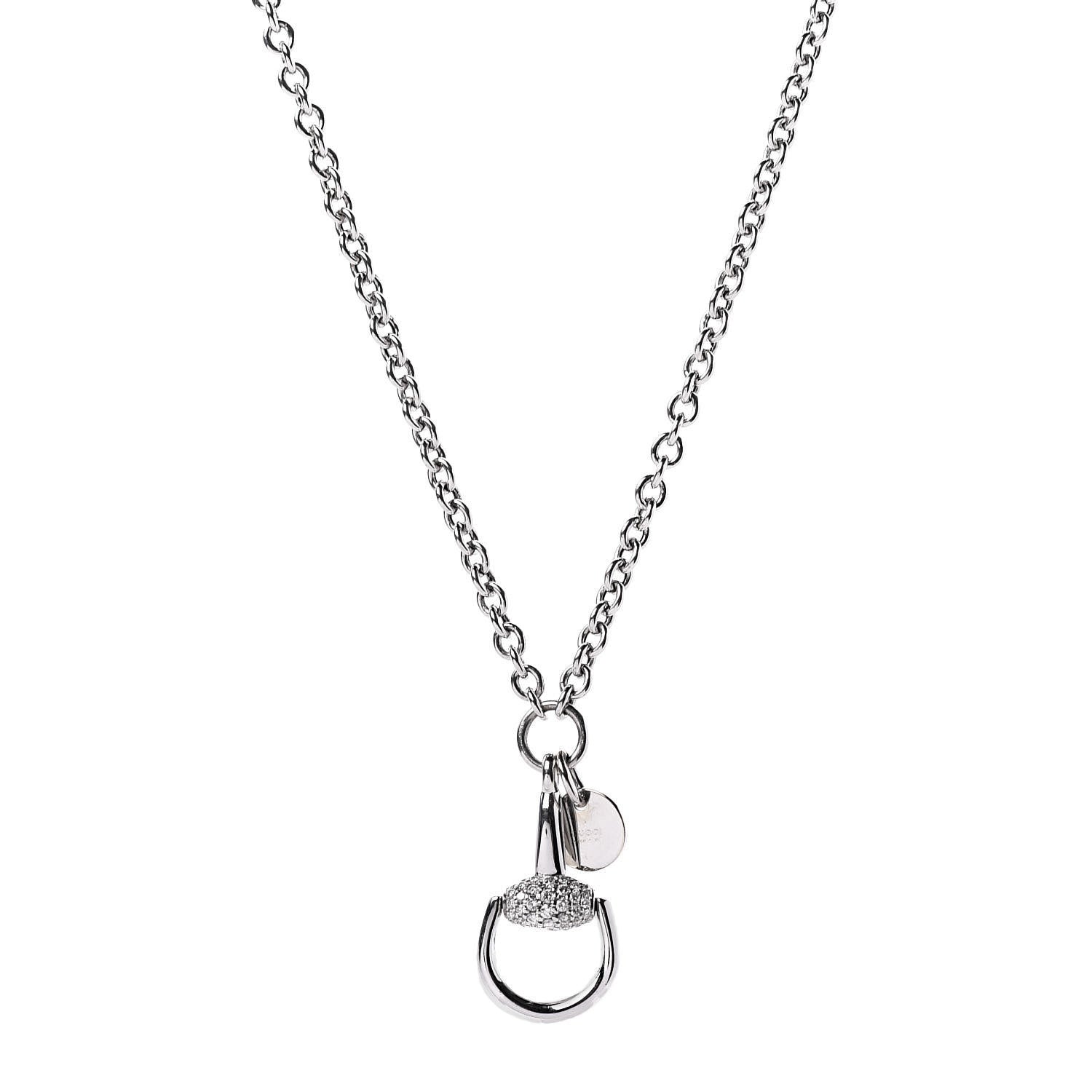 Gucci 18K White Gold Diamond Horsebit Pendant Necklace 1 of 7