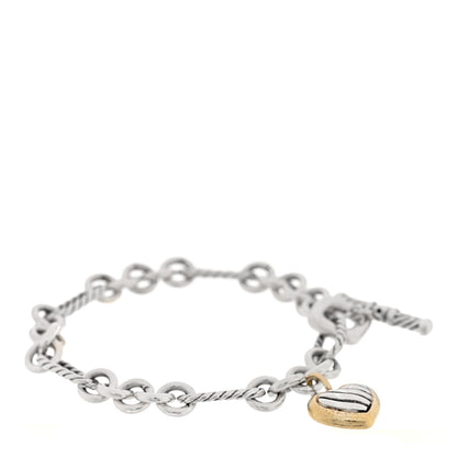 David Yurman Sterling Silver 18k Yellow Gold Cable Heart Charm Bracelet 1 of 3