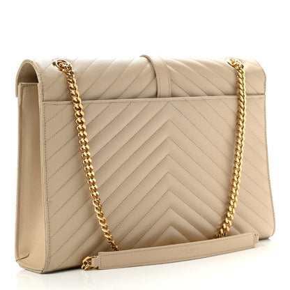 Saint Laurent Grain De Poudre Matelasse Chevron Large Monogram Satchel Dark Beige 3 of 14