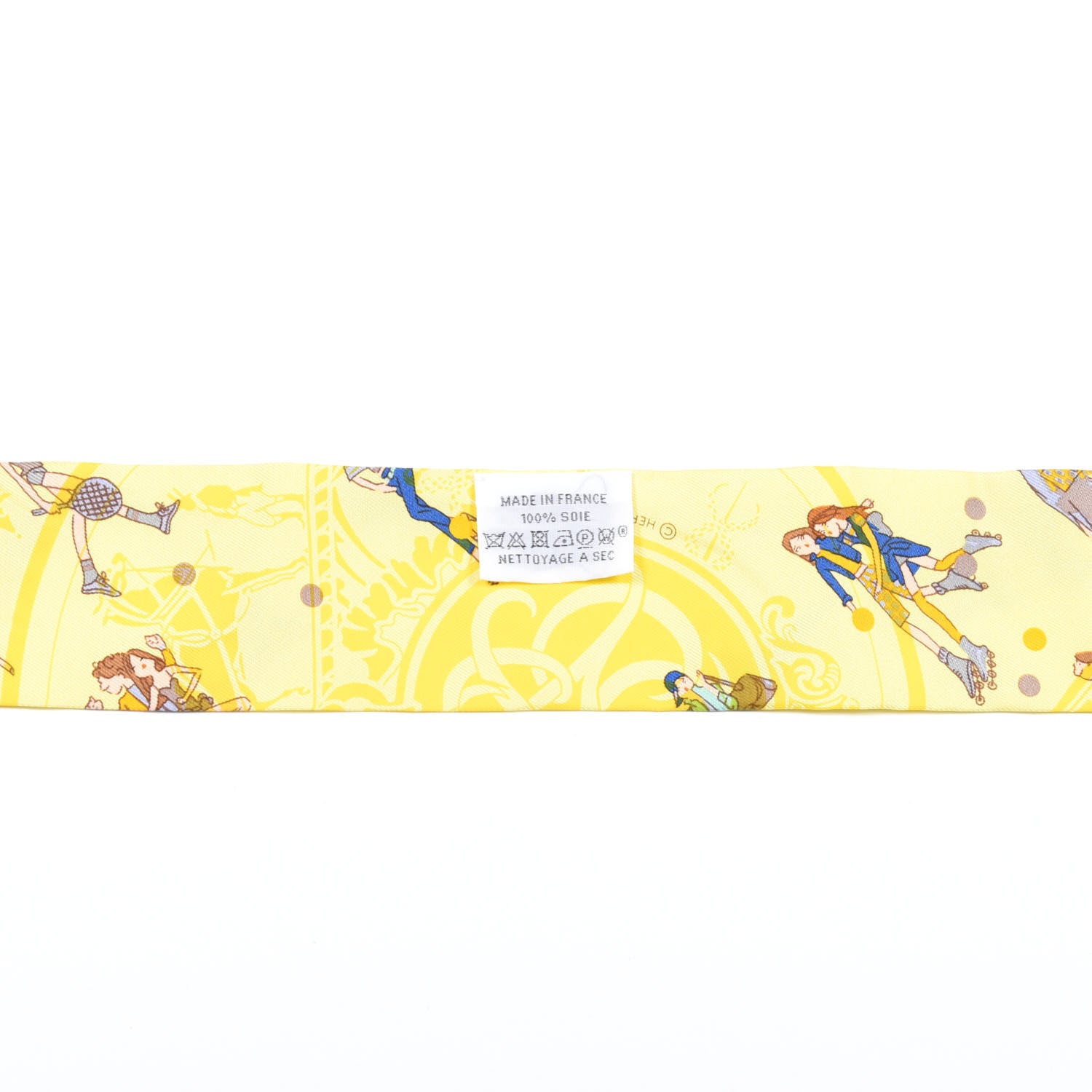 Hermes Silk Ex-Libris Les Parisie Twilly Jaune Soufre Gris 2 of 4