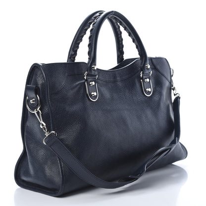Balenciaga Chevre Silver Metallic Edge Hardware City Bleu Nuit Dark Sea 3 of 12