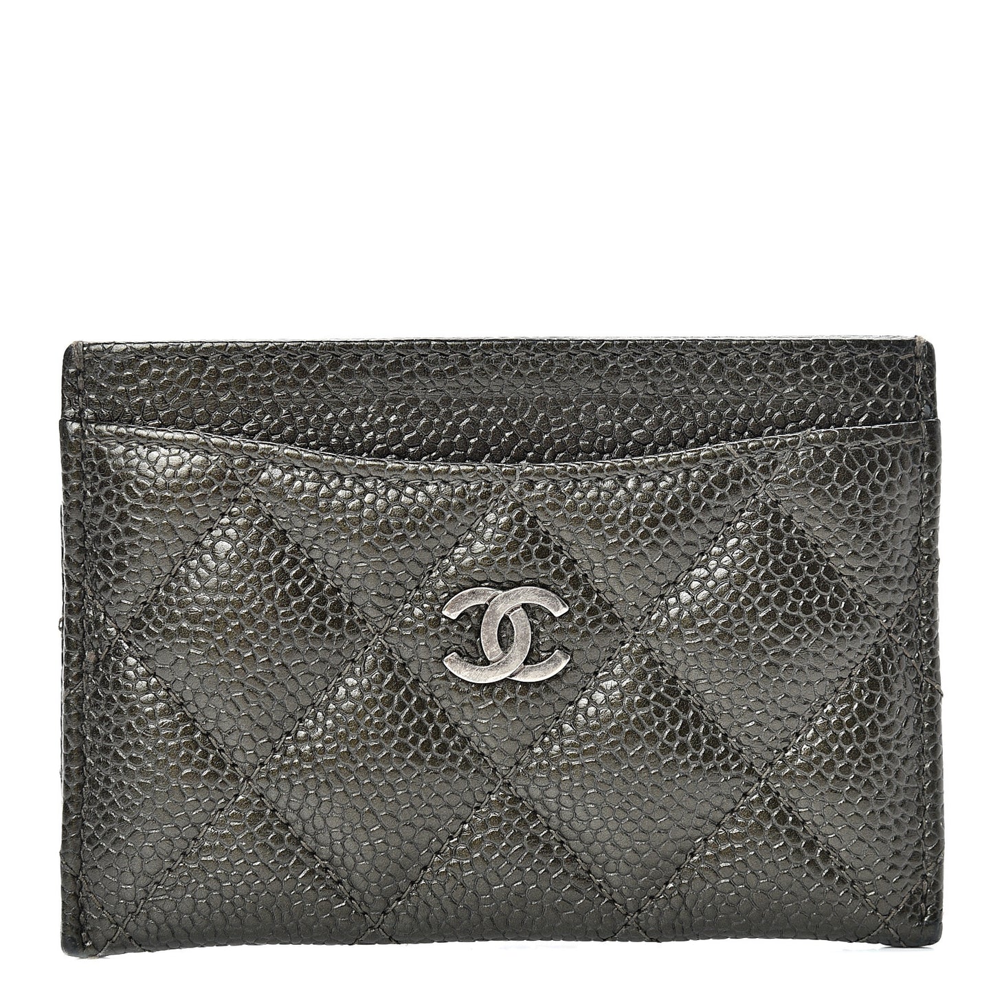 Caviar Quilted Card Holder Dark Charcoal