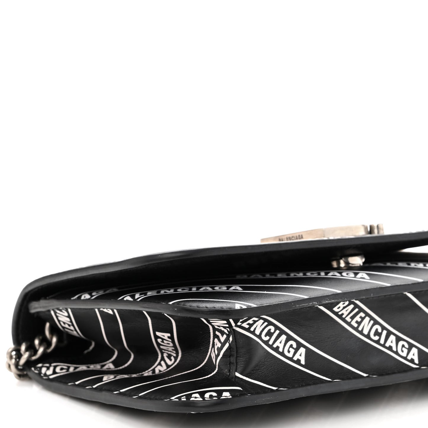 Matte Calfskin Diagonal Allover Logo Print B Wallet on Chain Black White
