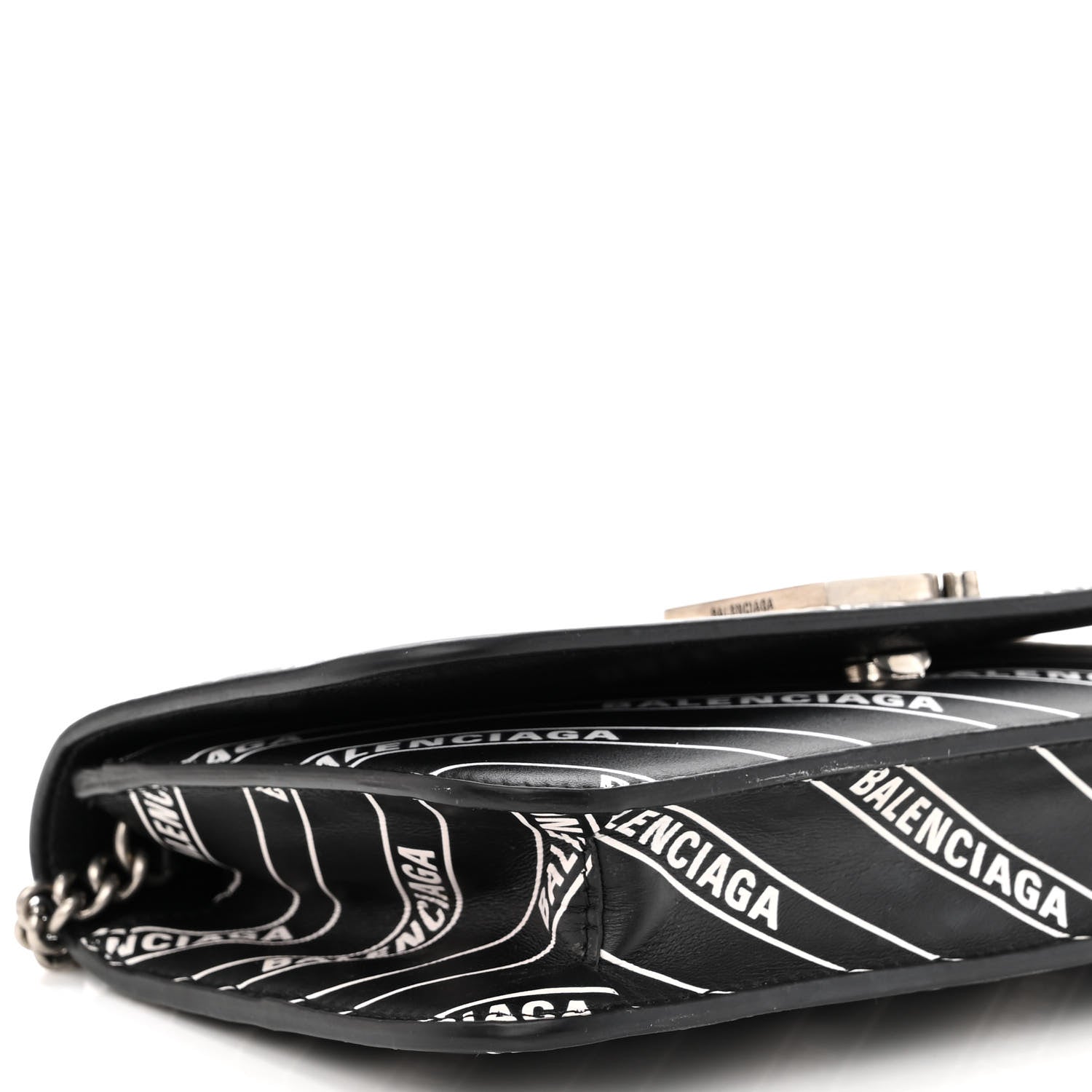 Balenciaga Matte Calfskin Diagonal Allover Logo Print B Wallet on Chain Black White 8 of 9